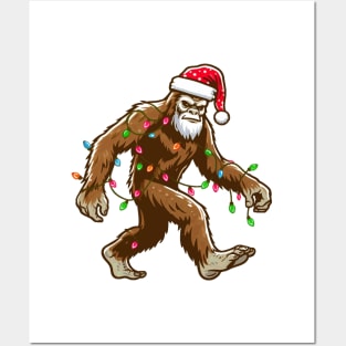 Bigfoot Santa Christmas Tree Lights Posters and Art